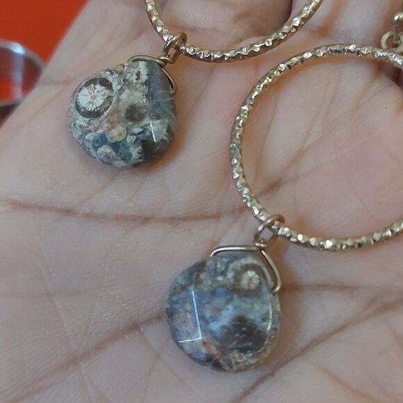 Ocean Jasper Double Drop Dangle Hook Earrings - Picture 4 of 4